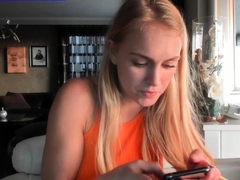 Pretty busty blonde teen babe masturbating